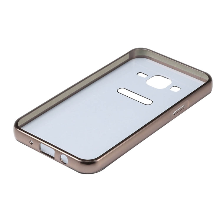 For Galaxy Core Prime / G360 Fashionable Diamond Encrusted Electroplating Push Pull Back Shell Cover + Metal Bumper Frame