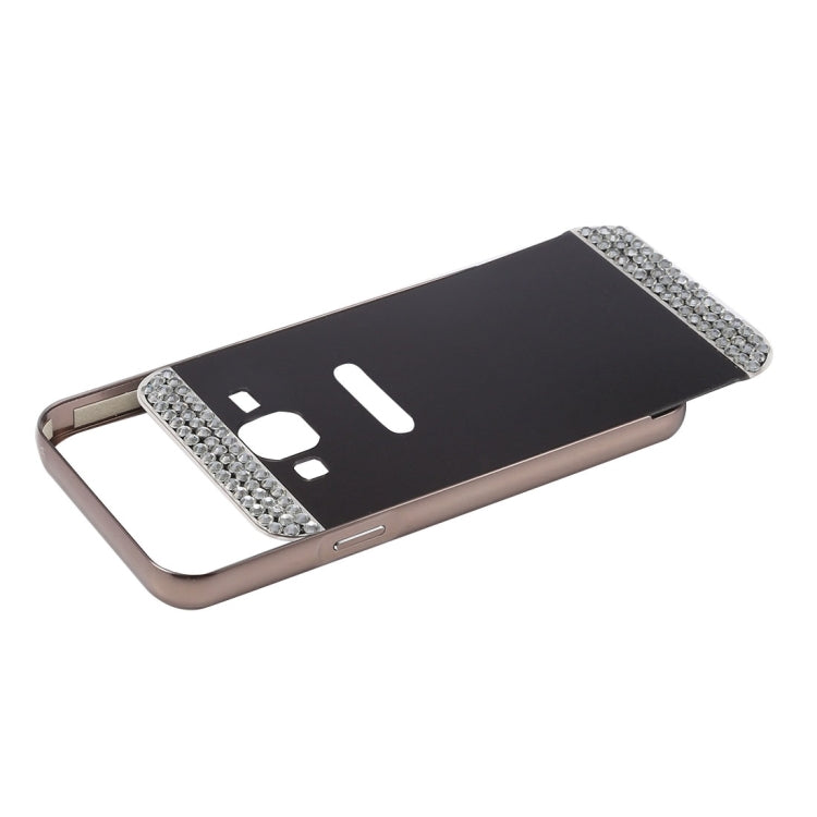 For Galaxy Core Prime / G360 Fashionable Diamond Encrusted Electroplating Push Pull Back Shell Cover + Metal Bumper Frame
