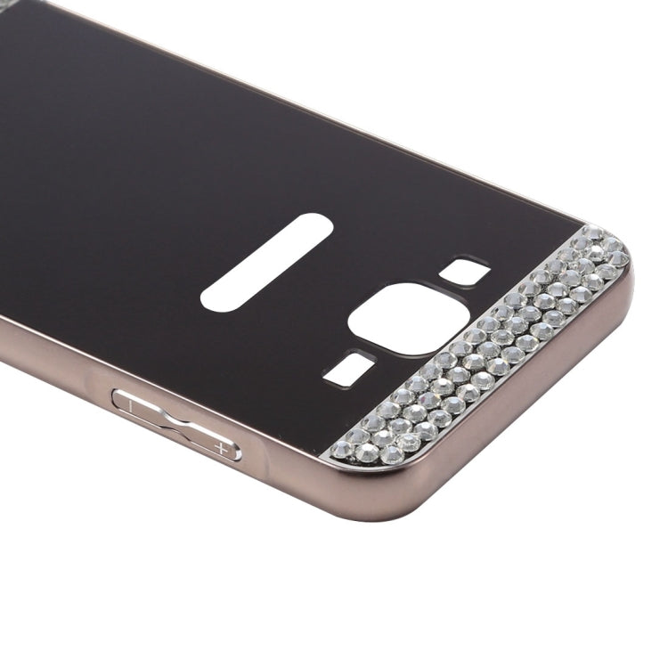 For Galaxy Core Prime / G360 Fashionable Diamond Encrusted Electroplating Push Pull Back Shell Cover + Metal Bumper Frame