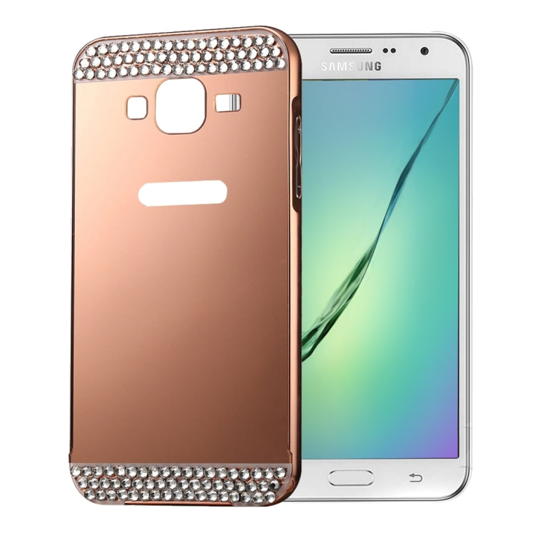 For Galaxy Core Prime / G360 Fashionable Diamond Encrusted Electroplating Push Pull Back Shell Cover + Metal Bumper Frame