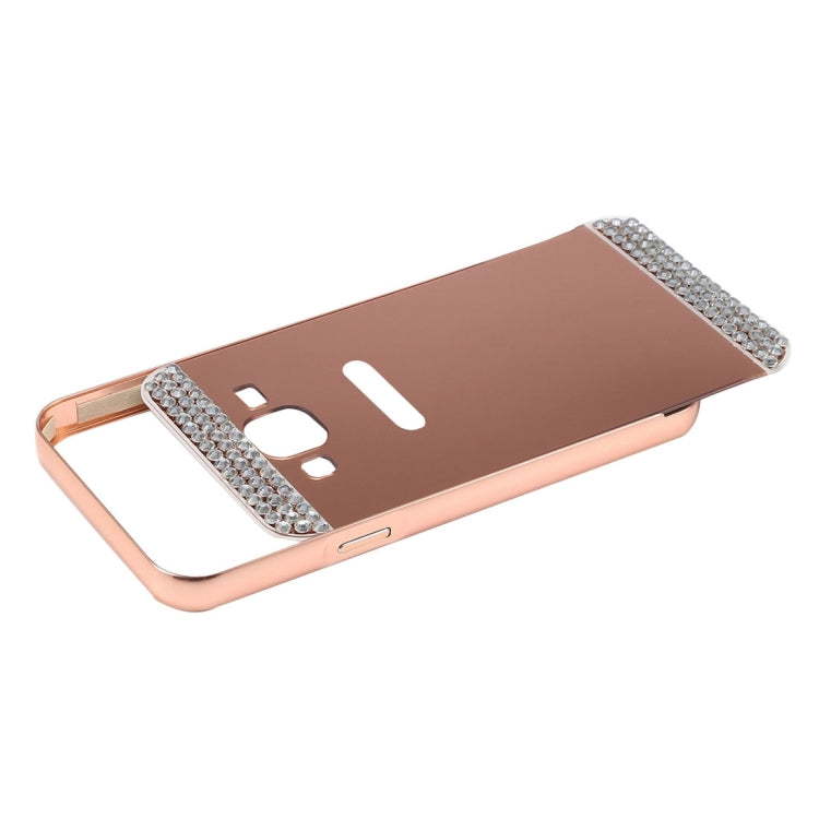 For Galaxy Core Prime / G360 Fashionable Diamond Encrusted Electroplating Push Pull Back Shell Cover + Metal Bumper Frame