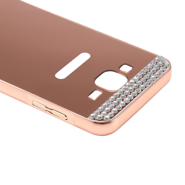 For Galaxy Core Prime / G360 Fashionable Diamond Encrusted Electroplating Push Pull Back Shell Cover + Metal Bumper Frame