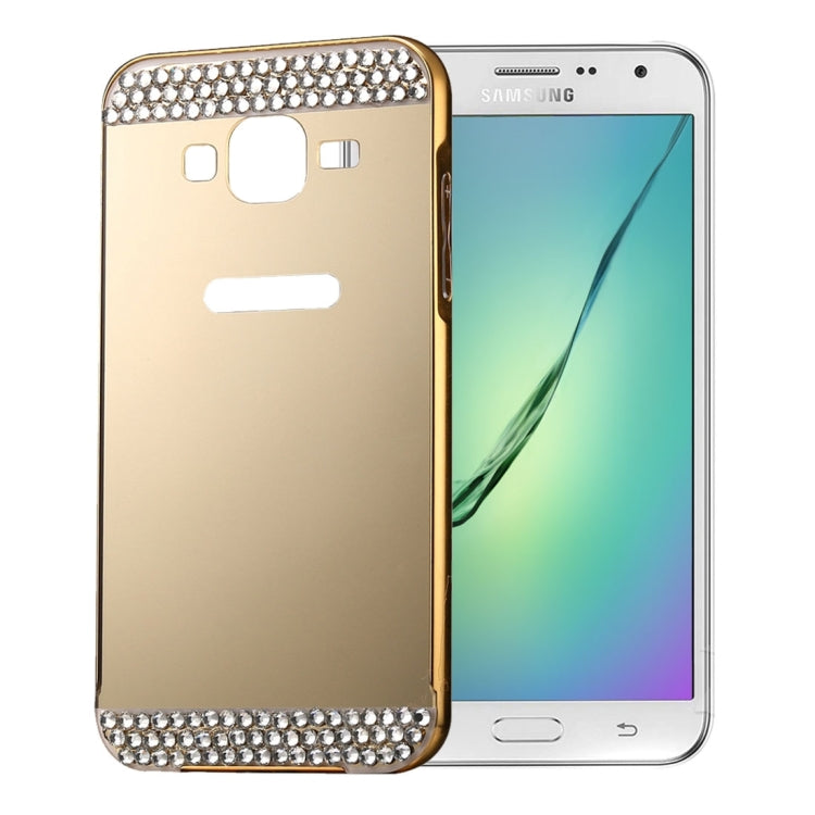 For Galaxy Core Prime / G360 Fashionable Diamond Encrusted Electroplating Push Pull Back Shell Cover + Metal Bumper Frame