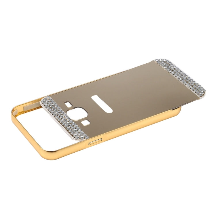 For Galaxy Core Prime / G360 Fashionable Diamond Encrusted Electroplating Push Pull Back Shell Cover + Metal Bumper Frame