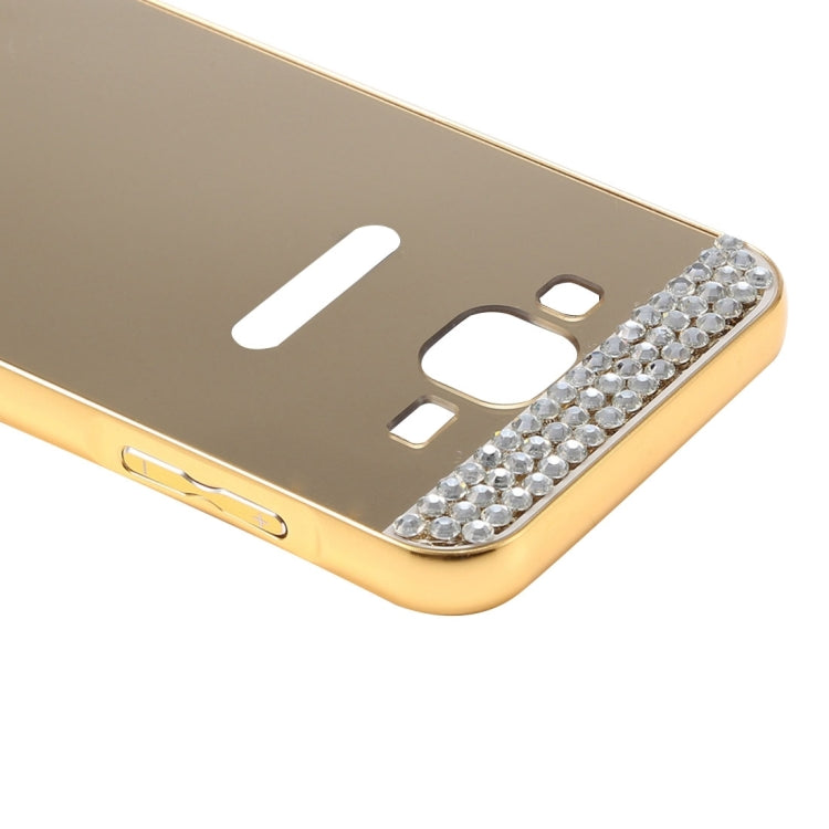 For Galaxy Core Prime / G360 Fashionable Diamond Encrusted Electroplating Push Pull Back Shell Cover + Metal Bumper Frame
