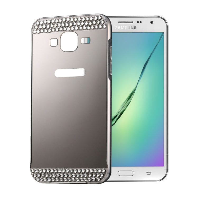 For Galaxy Core Prime / G360 Fashionable Diamond Encrusted Electroplating Push Pull Back Shell Cover + Metal Bumper Frame