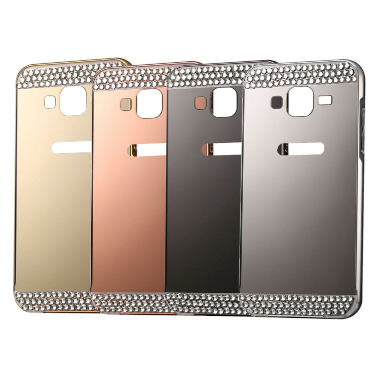For Galaxy Core Prime / G360 Fashionable Diamond Encrusted Electroplating Push Pull Back Shell Cover + Metal Bumper Frame