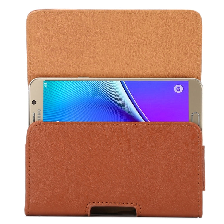 5.7 inch Bark Texture Horizontal Style Leather Waist Bag with Back Splint for Galaxy S6 Edge Plus / Note5 / Note4(Brown)