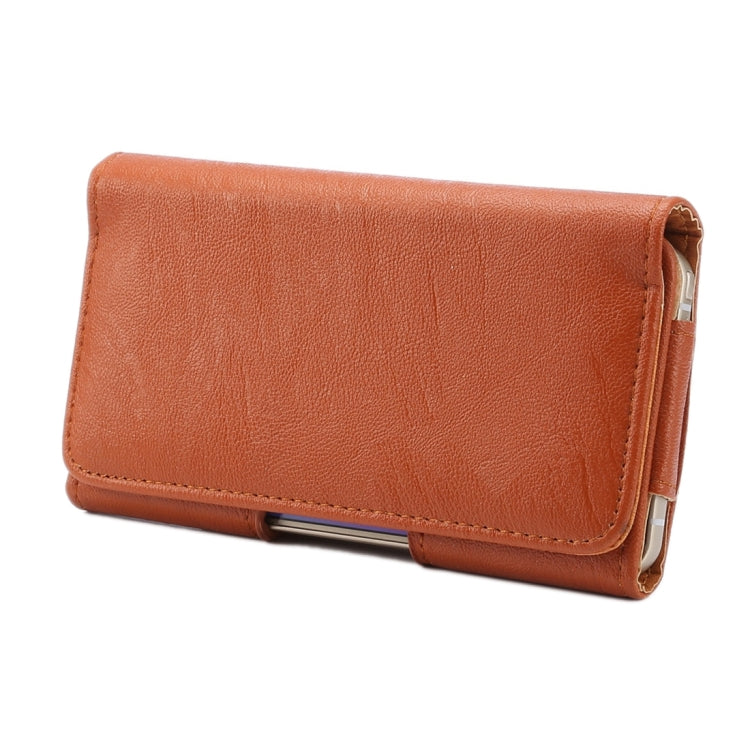 5.7 inch Bark Texture Horizontal Style Leather Waist Bag with Back Splint for Galaxy S6 Edge Plus / Note5 / Note4(Brown)