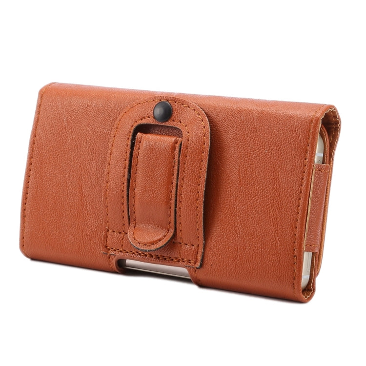 5.7 inch Bark Texture Horizontal Style Leather Waist Bag with Back Splint for Galaxy S6 Edge Plus / Note5 / Note4(Brown)