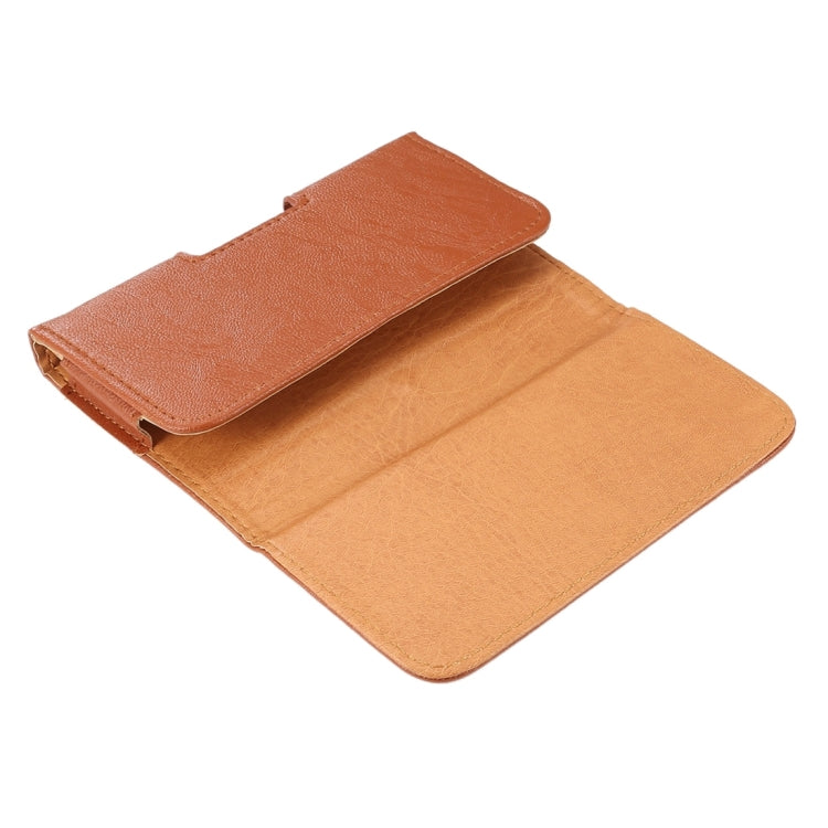 5.7 inch Bark Texture Horizontal Style Leather Waist Bag with Back Splint for Galaxy S6 Edge Plus / Note5 / Note4(Brown)