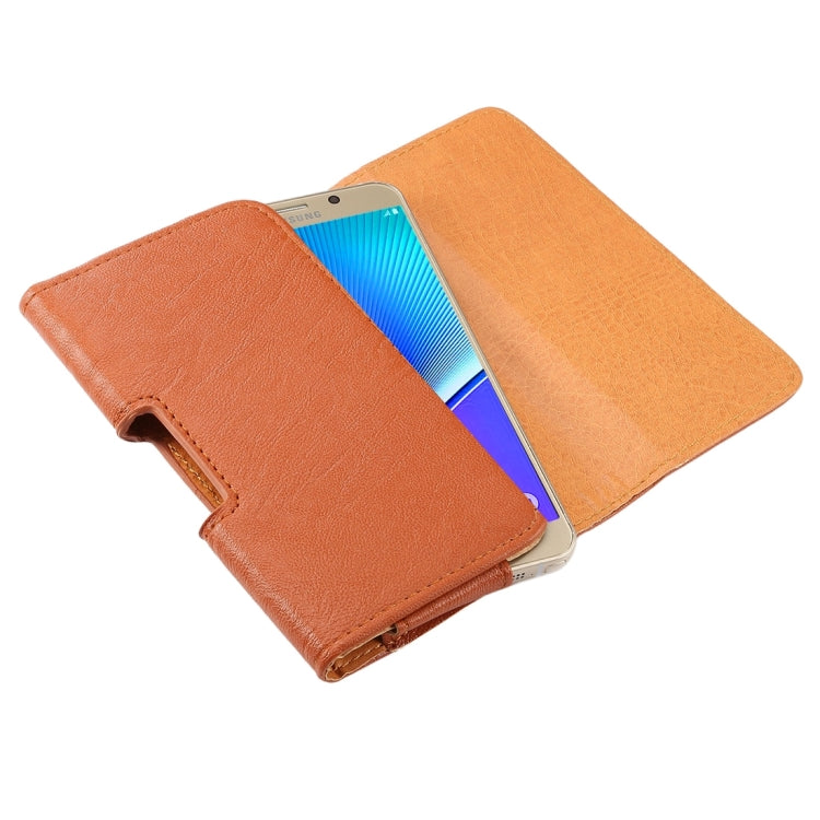 5.7 inch Bark Texture Horizontal Style Leather Waist Bag with Back Splint for Galaxy S6 Edge Plus / Note5 / Note4(Brown)