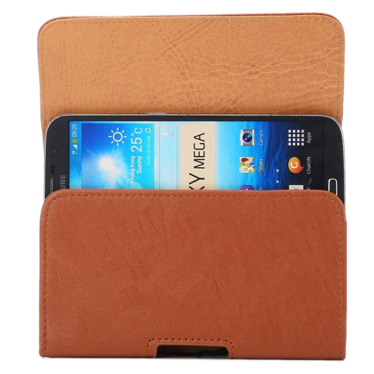 6.0 inch - 6.5 inch Bark Texture Horizontal Style Leather Waist Bag with Back Splint for Huawei Mate 8 / Mate 7, Galaxy Mega 6.3(Brown)