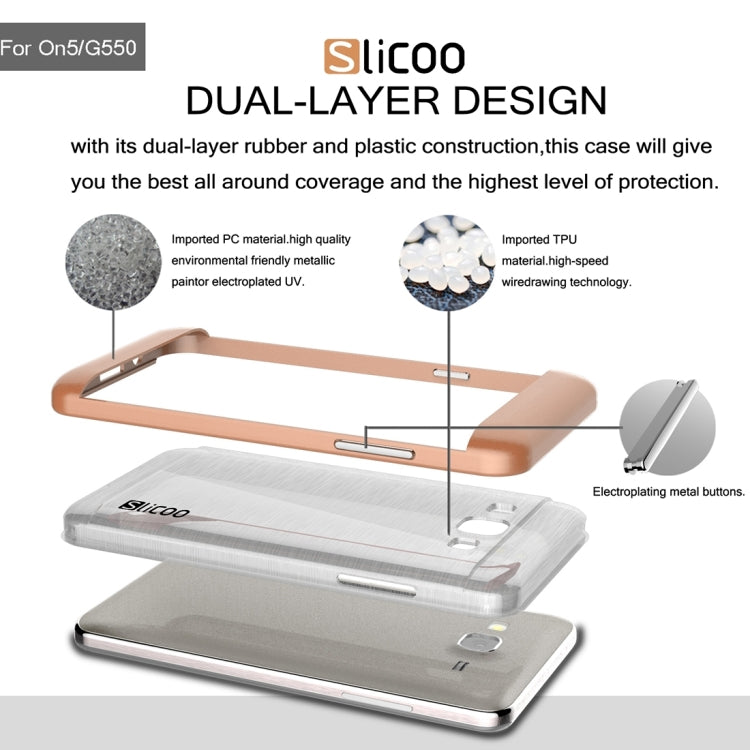 Slicoo for Galaxy On5 / G550 Brushed Texture Electroplating Transparenct TPU + PC Combination Case