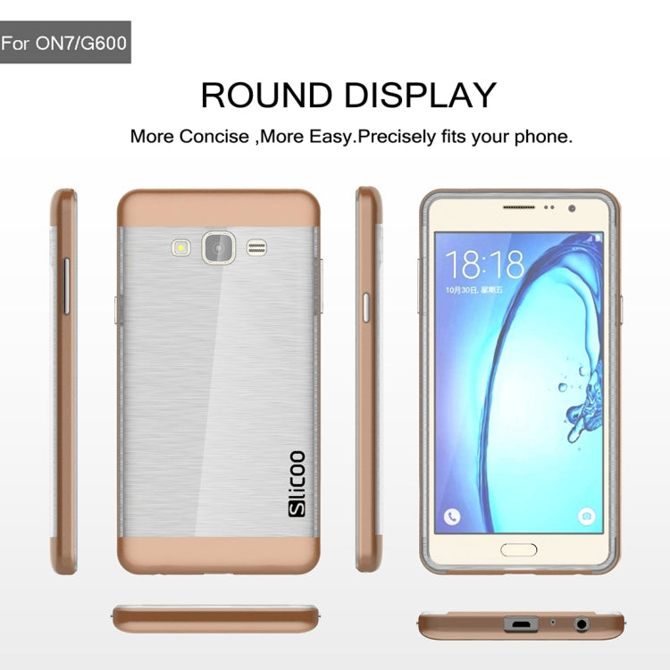 Slicoo for Galaxy On7 / G600 Brushed Texture Electroplating Transparenct TPU + PC Combination Case