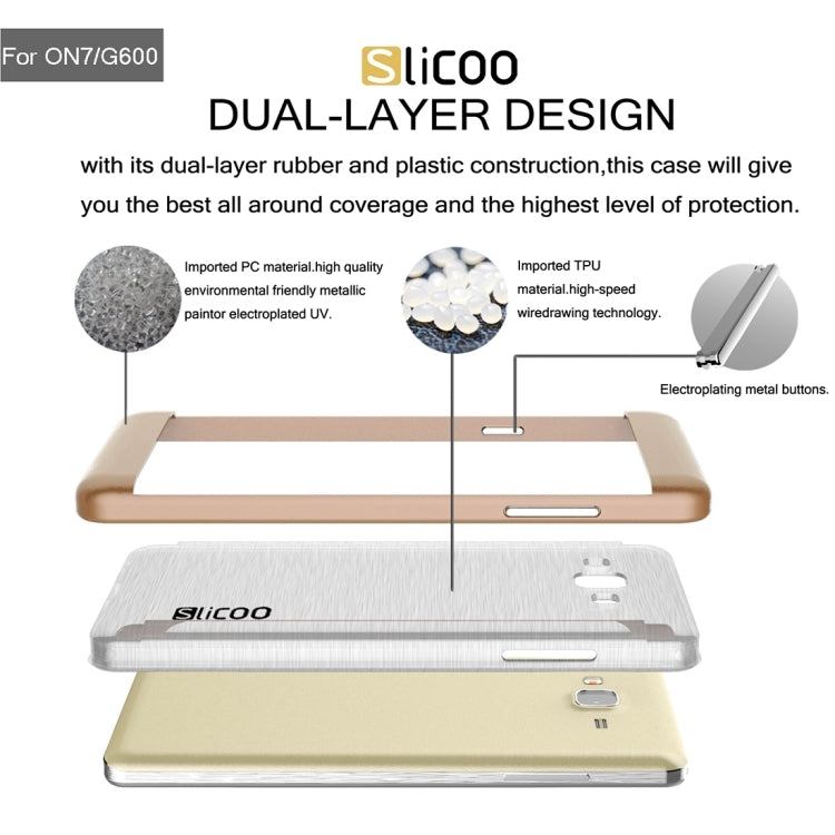 Slicoo for Galaxy On7 / G600 Brushed Texture Electroplating Transparenct TPU + PC Combination Case
