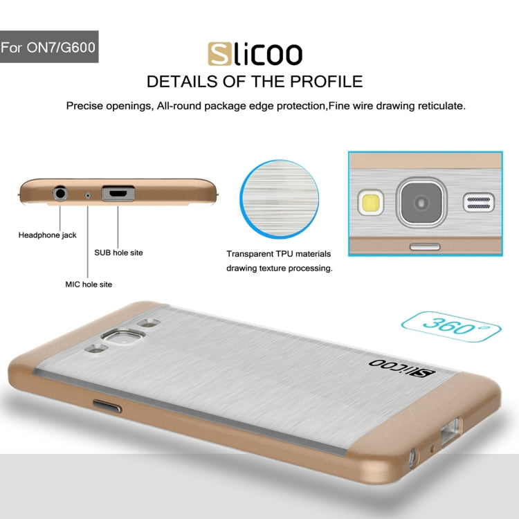 Slicoo for Galaxy On7 / G600 Brushed Texture Electroplating Transparenct TPU + PC Combination Case
