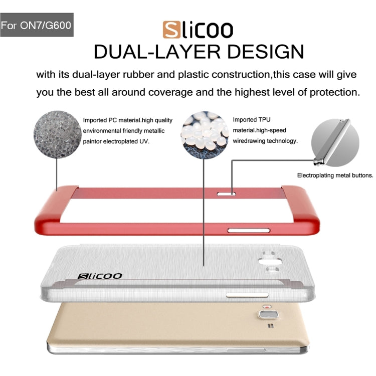 Slicoo for Galaxy On7 / G600 Brushed Texture Electroplating Transparenct TPU + PC Combination Case