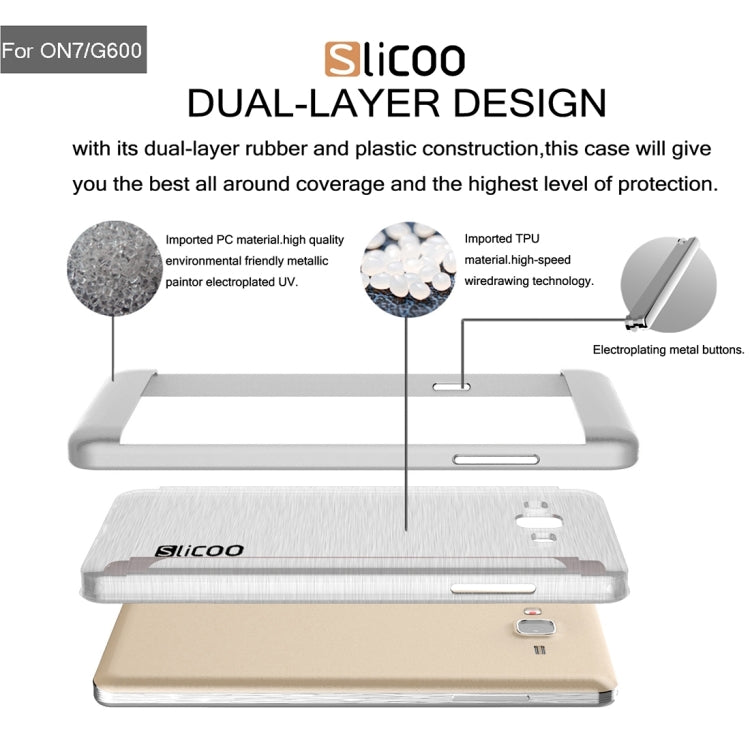 Slicoo for Galaxy On7 / G600 Brushed Texture Electroplating Transparenct TPU + PC Combination Case