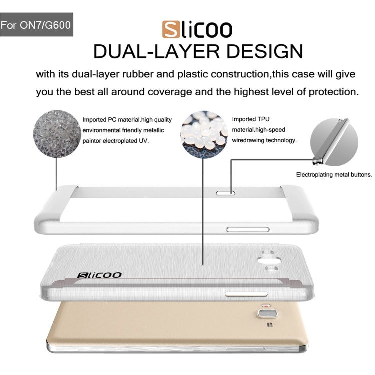 Slicoo for Galaxy On7 / G600 Brushed Texture Electroplating Transparenct TPU + PC Combination Case
