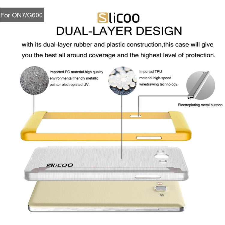 Slicoo for Galaxy On7 / G600 Brushed Texture Electroplating Transparenct TPU + PC Combination Case