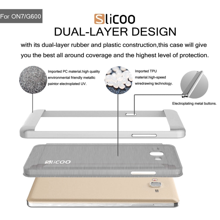 Slicoo for Galaxy On7 / G600 Brushed Texture Electroplating TPU + PC Combination Case