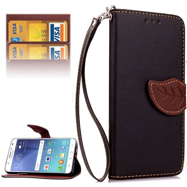 For Galaxy J7/J700 Leaf Magnetic Snap Litchi Texture Horizontal Flip Leather Case with Card Slots & Wallet & Holder & Lanyard