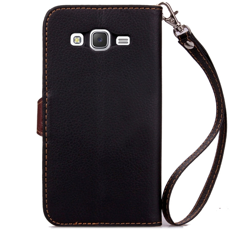 For Galaxy J7/J700 Leaf Magnetic Snap Litchi Texture Horizontal Flip Leather Case with Card Slots & Wallet & Holder & Lanyard
