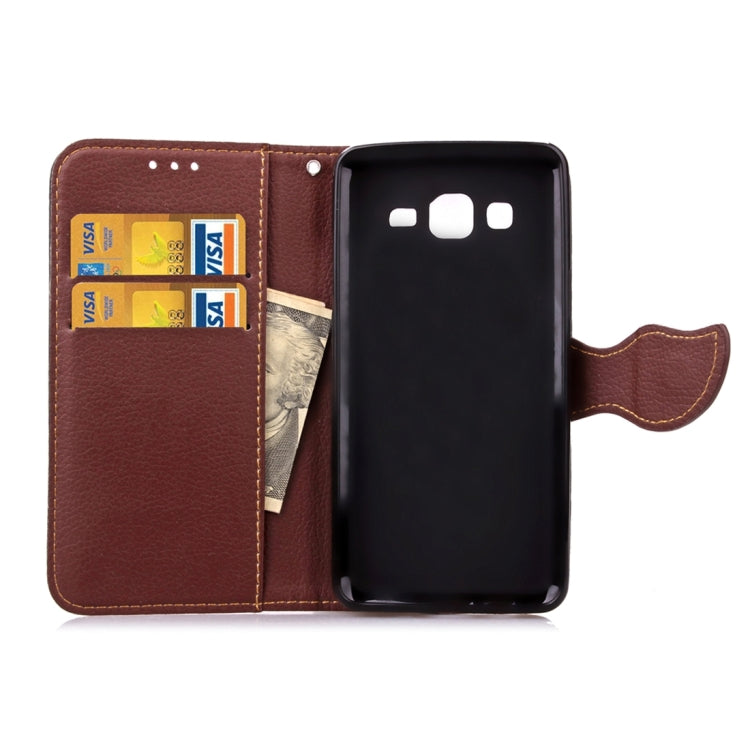 For Galaxy J7/J700 Leaf Magnetic Snap Litchi Texture Horizontal Flip Leather Case with Card Slots & Wallet & Holder & Lanyard