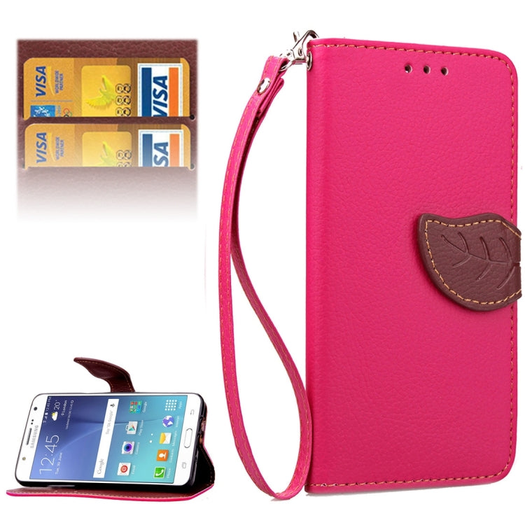 For Galaxy J7/J700 Leaf Magnetic Snap Litchi Texture Horizontal Flip Leather Case with Card Slots & Wallet & Holder & Lanyard