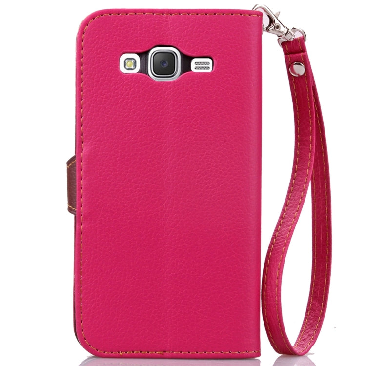 For Galaxy J7/J700 Leaf Magnetic Snap Litchi Texture Horizontal Flip Leather Case with Card Slots & Wallet & Holder & Lanyard