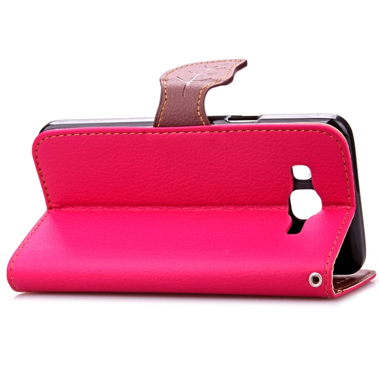 For Galaxy J7/J700 Leaf Magnetic Snap Litchi Texture Horizontal Flip Leather Case with Card Slots & Wallet & Holder & Lanyard