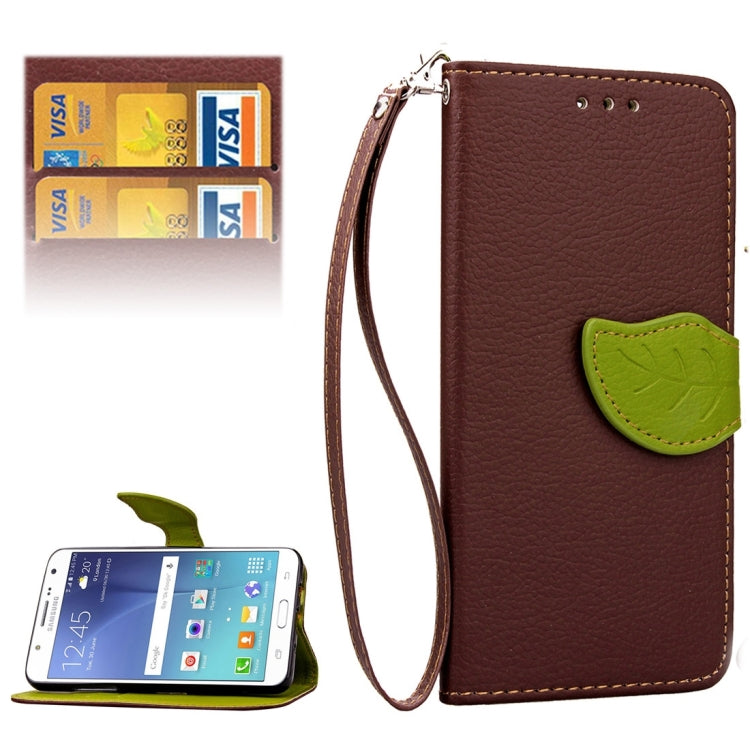 For Galaxy J7/J700 Leaf Magnetic Snap Litchi Texture Horizontal Flip Leather Case with Card Slots & Wallet & Holder & Lanyard