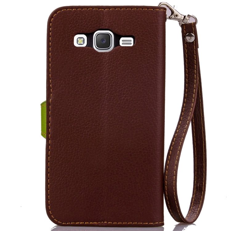 For Galaxy J7/J700 Leaf Magnetic Snap Litchi Texture Horizontal Flip Leather Case with Card Slots & Wallet & Holder & Lanyard