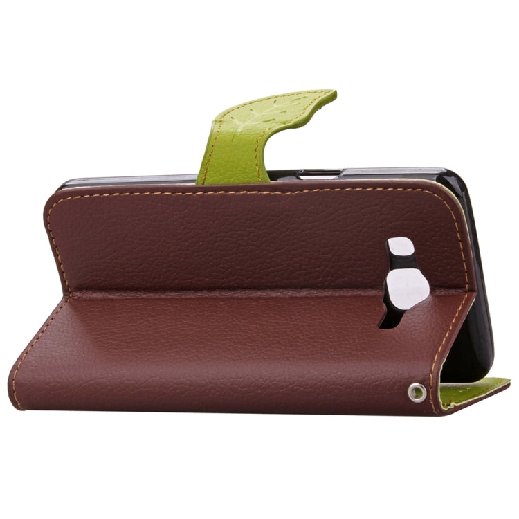 For Galaxy J7/J700 Leaf Magnetic Snap Litchi Texture Horizontal Flip Leather Case with Card Slots & Wallet & Holder & Lanyard