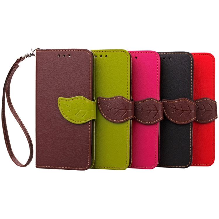 For Galaxy J7/J700 Leaf Magnetic Snap Litchi Texture Horizontal Flip Leather Case with Card Slots & Wallet & Holder & Lanyard