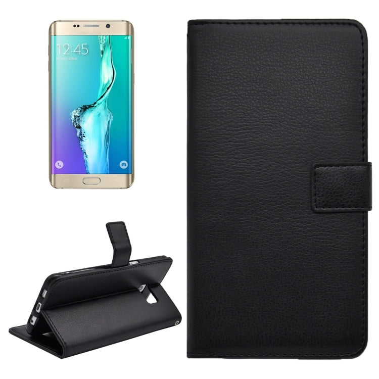 For Galaxy S6 Edge+ / G928 Litchi Texture Horizontal Flip PU Leather Case with Magnetic Snap & Card Slots & Holder & Wallet