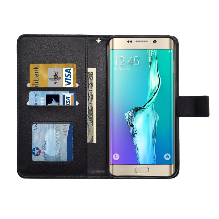 For Galaxy S6 Edge+ / G928 Litchi Texture Horizontal Flip PU Leather Case with Magnetic Snap & Card Slots & Holder & Wallet