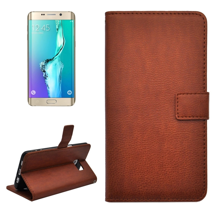 For Galaxy S6 Edge+ / G928 Litchi Texture Horizontal Flip PU Leather Case with Magnetic Snap & Card Slots & Holder & Wallet