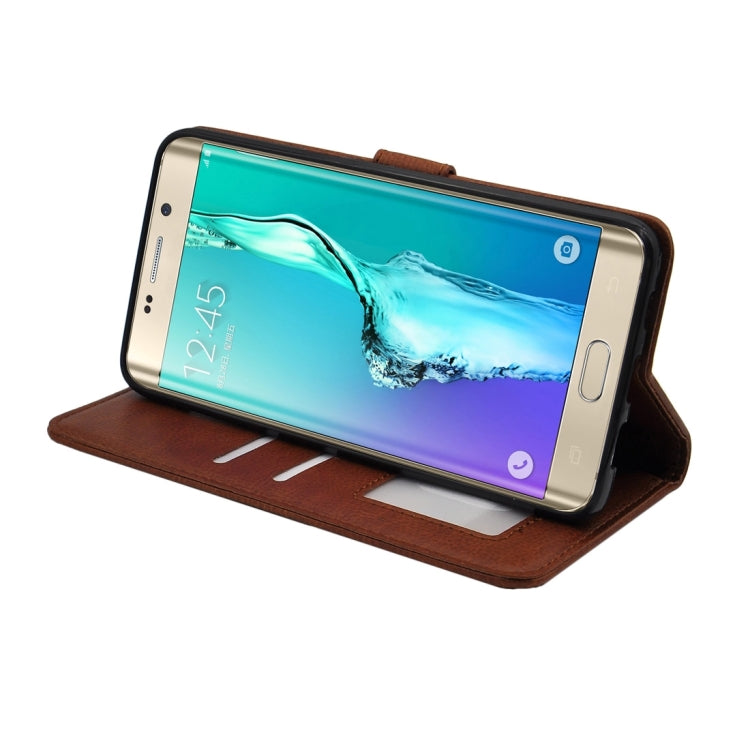 For Galaxy S6 Edge+ / G928 Litchi Texture Horizontal Flip PU Leather Case with Magnetic Snap & Card Slots & Holder & Wallet