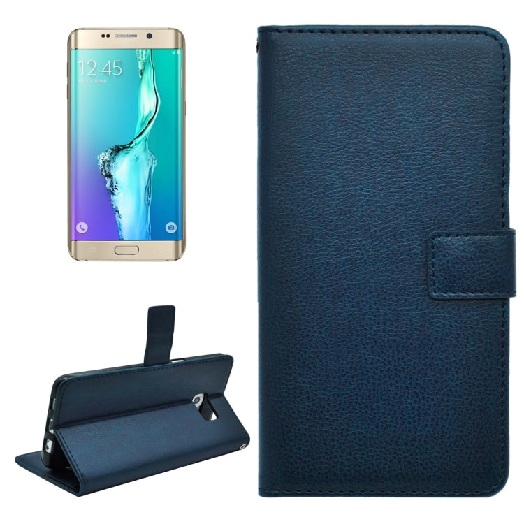 For Galaxy S6 Edge+ / G928 Litchi Texture Horizontal Flip PU Leather Case with Magnetic Snap & Card Slots & Holder & Wallet
