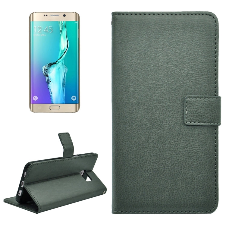 For Galaxy S6 Edge+ / G928 Litchi Texture Horizontal Flip PU Leather Case with Magnetic Snap & Card Slots & Holder & Wallet