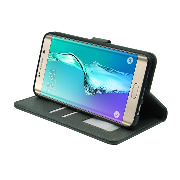 For Galaxy S6 Edge+ / G928 Litchi Texture Horizontal Flip PU Leather Case with Magnetic Snap & Card Slots & Holder & Wallet