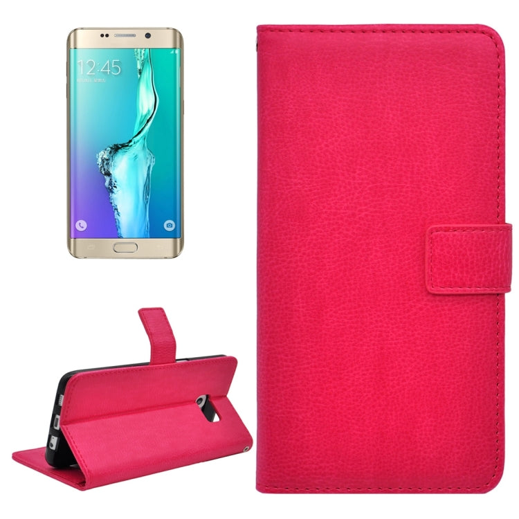 For Galaxy S6 Edge+ / G928 Litchi Texture Horizontal Flip PU Leather Case with Magnetic Snap & Card Slots & Holder & Wallet