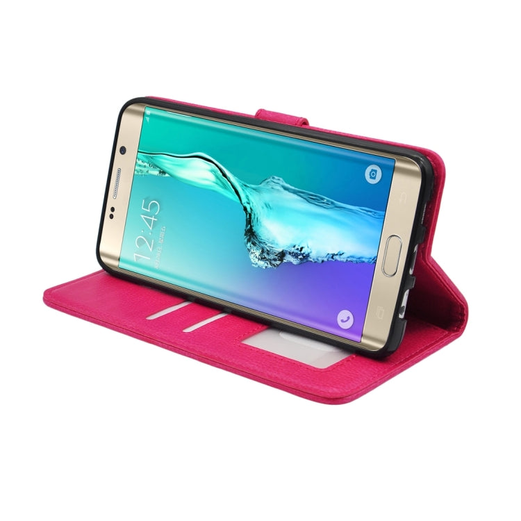 For Galaxy S6 Edge+ / G928 Litchi Texture Horizontal Flip PU Leather Case with Magnetic Snap & Card Slots & Holder & Wallet
