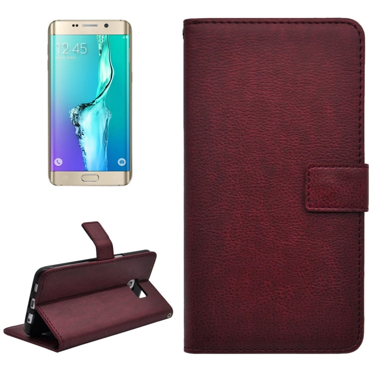 For Galaxy S6 Edge+ / G928 Litchi Texture Horizontal Flip PU Leather Case with Magnetic Snap & Card Slots & Holder & Wallet
