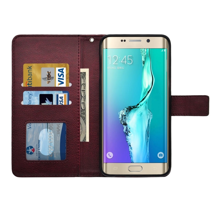 For Galaxy S6 Edge+ / G928 Litchi Texture Horizontal Flip PU Leather Case with Magnetic Snap & Card Slots & Holder & Wallet
