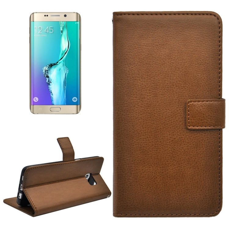 For Galaxy S6 Edge+ / G928 Litchi Texture Horizontal Flip PU Leather Case with Magnetic Snap & Card Slots & Holder & Wallet