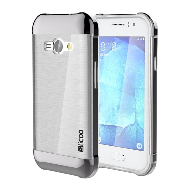 Slicoo Brushed Texture Electroplating Transparenct TPU + PC Combination Case for Galaxy J1 Ace / J110
