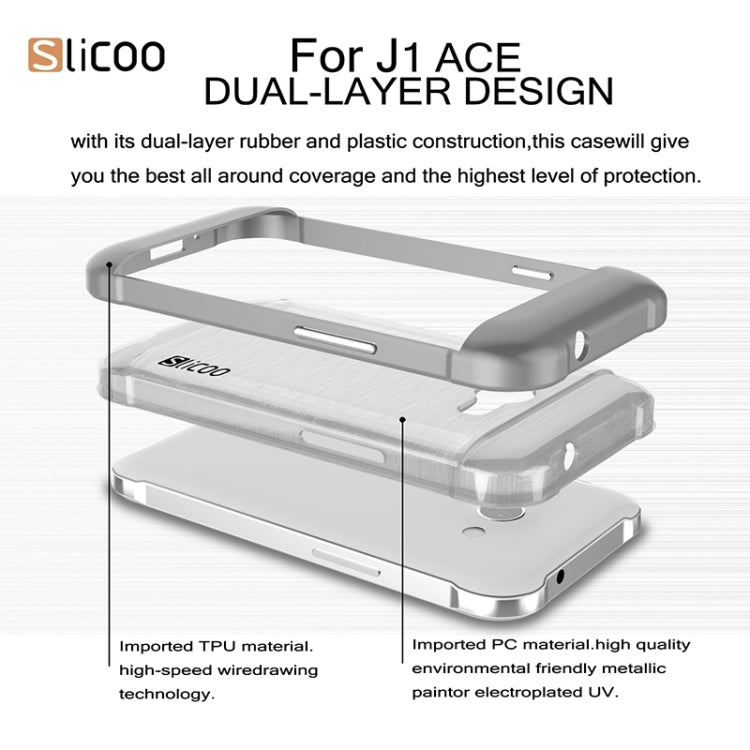 Slicoo Brushed Texture Electroplating Transparenct TPU + PC Combination Case for Galaxy J1 Ace / J110